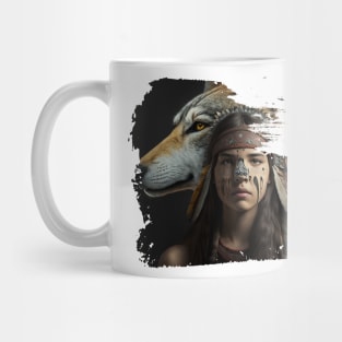 American indian with wolf Mug